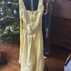 Unique Vintage Strapless Light Yellow Dress